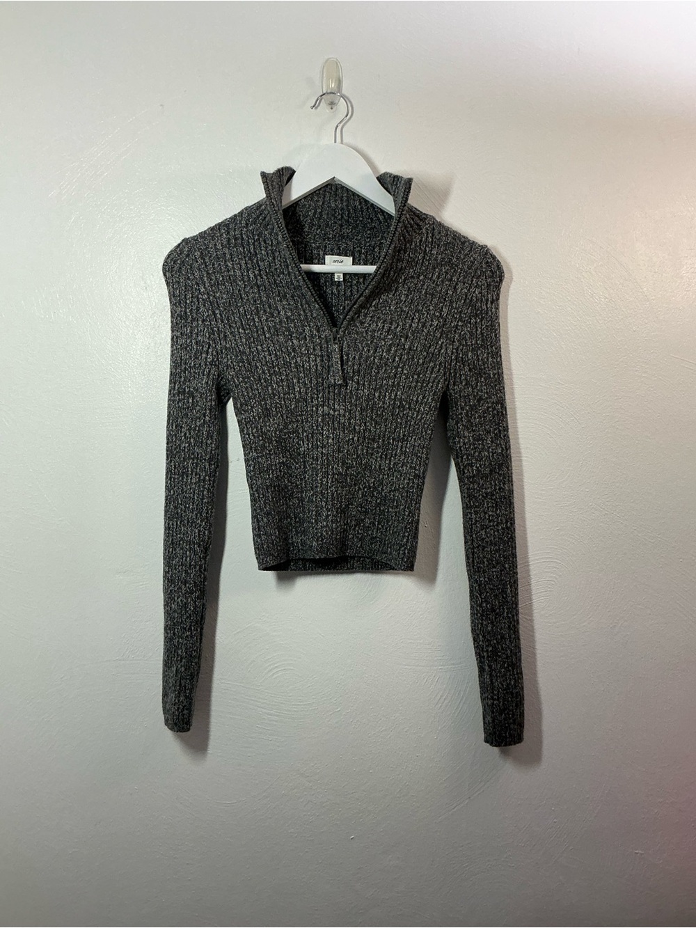 Aerie Charcoal Ribbed Half-Zip Sweater Size Small